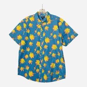 City Streets Neon Hawaiian Shirt SIze:L – Blue Yellow Pink, Button-Up, Retro